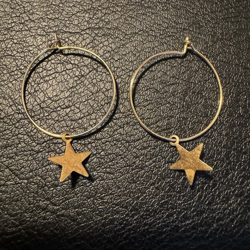 Gold Star Hoop Earrings - Picture 1 of 3